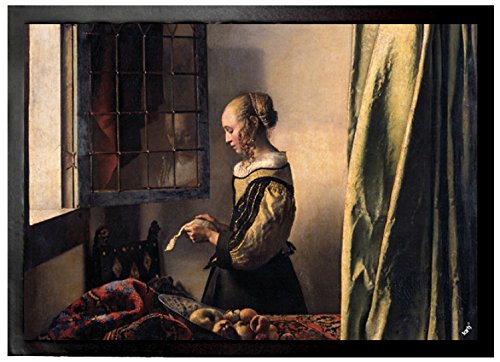 1art1 Johannes Vermeer Brieflesendes Mädchen Am Offenen Fenster, 1657–1659 Fußmatte Dekomatte Innenbereich | Design Türmatte 70x50 cm von 1art1