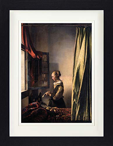 1art1 Johannes Vermeer Poster Brieflesendes Mädchen Am Offenen Fenster, 1657–1659 Gerahmtes Bild Mit Edlem Passepartout | Wand-Bilder | Im Bilderrahmen 40x30 cm von 1art1
