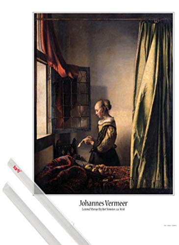 1art1 Johannes Vermeer Plakat | Bild (91x61 cm) Brieflesendes Mädchen Am Offenen Fenster, 1657–1659 + EIN Paar Posterleisten, Transparent von 1art1