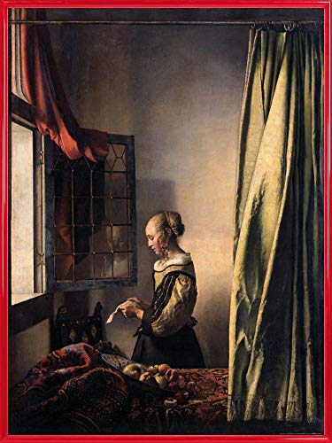 1art1 Johannes Vermeer Poster Kunstdruck Bild und Kunststoff-Rahmen - Brieflesendes Mädchen Am Offenen Fenster, 1657–1659 (80 x 60cm) von 1art1