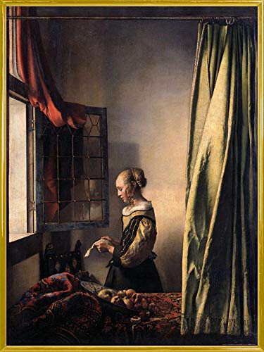 1art1 Johannes Vermeer Poster Kunstdruck Bild und Kunststoff-Rahmen - Brieflesendes Mädchen Am Offenen Fenster, 1657–1659 (80 x 60cm) von 1art1