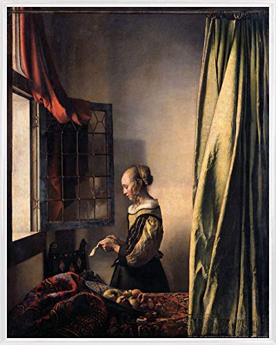 1art1 Johannes Vermeer Poster Kunstdruck Bild und Kunststoff-Rahmen - Brieflesendes Mädchen Am Offenen Fenster, 1657–1659 (50 x 40cm) von 1art1