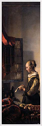 1art1 Johannes Vermeer Poster Kunstdruck Bild und Kunststoff-Rahmen - Brieflesendes Mädchen Am Offenen Fenster, 1657–1659 (91 x 30cm) von 1art1