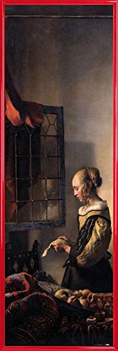 1art1 Johannes Vermeer Poster Kunstdruck Bild und Kunststoff-Rahmen - Brieflesendes Mädchen Am Offenen Fenster, 1657–1659 (91 x 30cm) von 1art1