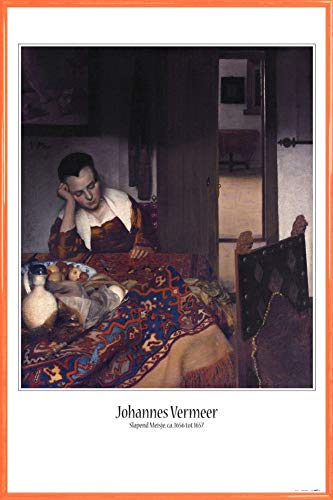 1art1 Johannes Vermeer Poster Plakat | Bild und Kunststoff-Rahmen - Schlafendes Mädchen, 1656-1664 (91 x 61cm) von 1art1