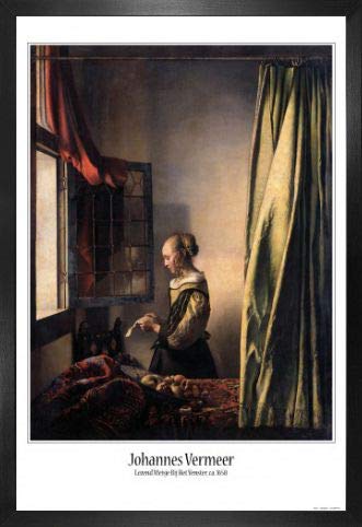 1art1 Johannes Vermeer Poster Plakat | Bild und MDF-Rahmen - Brieflesendes Mädchen Am Offenen Fenster, 1657–1659 (91 x 61cm) von 1art1