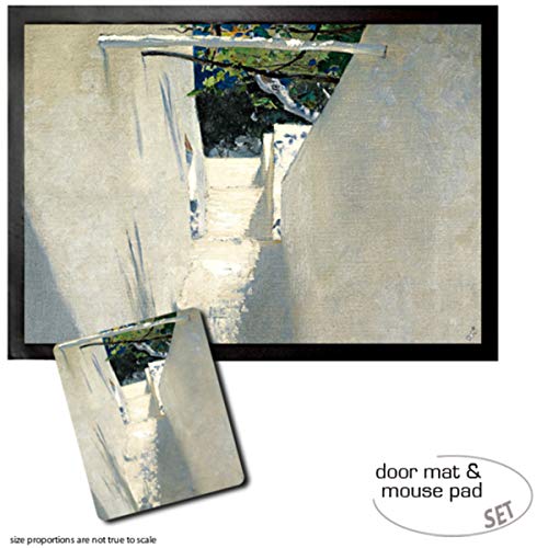 1art1 John Singer Sargent, Treppenaufgang In Capri, 1878 Fußmatte Dekomatte Innenbereich | Design Türmatte (70x50 cm) + Mauspad (23x19 cm) Geschenkset von 1art1