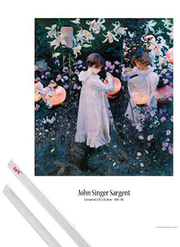 1art1 John Singer Sargent Plakat | Bild (91x61 cm) Nelke, Lilie, Lilie, Rose, 1885–86 + EIN Paar Posterleisten, Transparent von 1art1