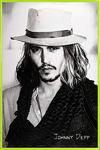 1art1 Johnny Depp Poster Plakat | Bild und Kunststoff-Rahmen - Hut Und Langes Haar (s/w) (91 x 61cm) von 1art1