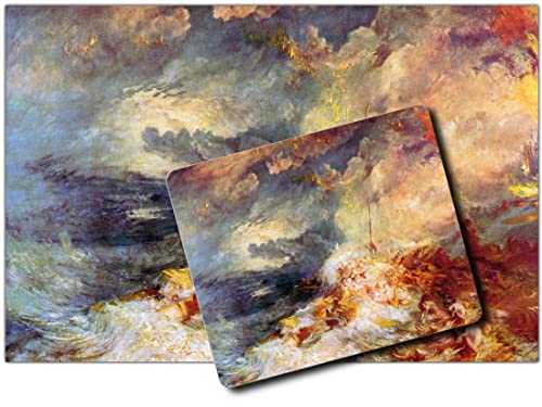 1art1 Joseph William Turner, Feuer Auf Dem Meer, 1834 1 Kunstdruck Bild (120x80 cm) + 1 Mauspad (23x19 cm) Geschenkset von 1art1