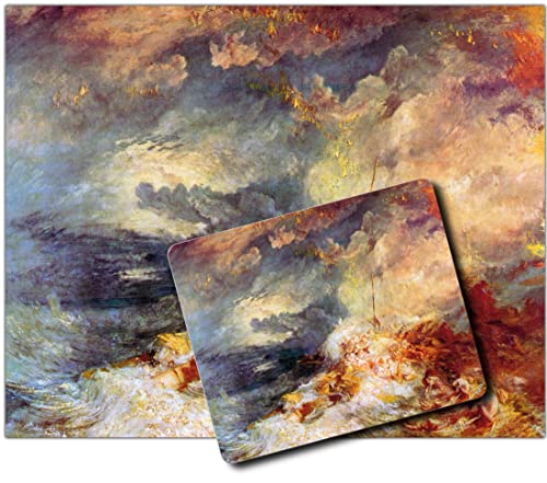 1art1 Joseph William Turner, Feuer Auf Dem Meer, 1834 1 Kunstdruck Bild (50x40 cm) + 1 Mauspad (23x19 cm) Geschenkset von 1art1