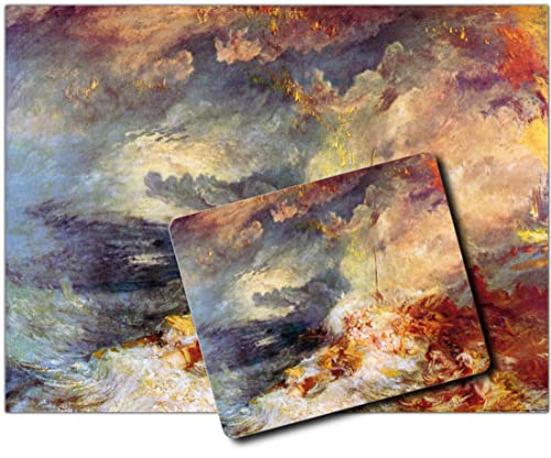 1art1 Joseph William Turner, Feuer Auf Dem Meer, 1834 1 Kunstdruck Bild (80x60 cm) + 1 Mauspad (23x19 cm) Geschenkset von 1art1
