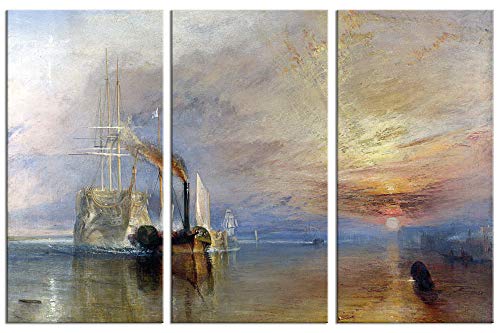 1art1 Joseph William Turner Poster Die Kämpfende Temeraire, 1839, 3-Teilig Bilder Leinwand-Bild Auf Keilrahmen | XXL-Wandbild Poster Kunstdruck Als Leinwandbild 180x120 cm von 1art1