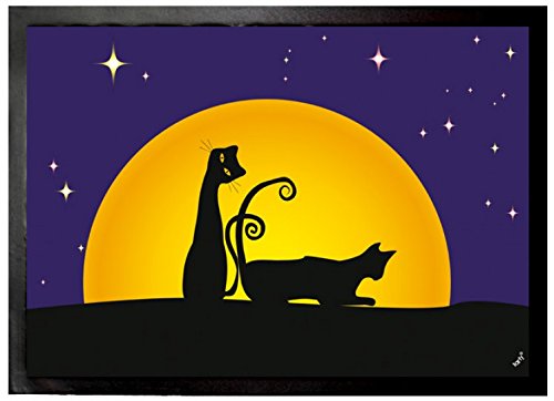 1art1 Katzen Zwei Schwarze Katzen In Einer Vollmondnacht Fußmatte Dekomatte Innenbereich | Design Türmatte 70x50 cm von 1art1