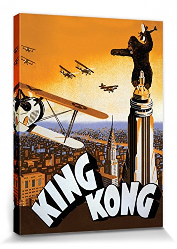 1art1 King Kong Poster Plane Bilder Leinwand-Bild Auf Keilrahmen | XXL-Wandbild Poster Kunstdruck Als Leinwandbild 80x60 cm von 1art1