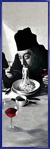 1art1 Kochkunst Poster Kunstdruck Bild und Kunststoff-Rahmen - Spaghetti, Rotwein, Don Camillo (91 x 30cm) von 1art1