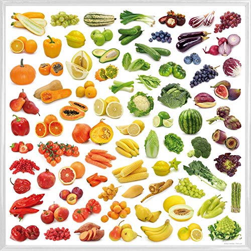 1art1 Kochkunst Poster Kunstdruck Bild und Kunststoff-Rahmen - Regenbogen Aus Obst Und Gemüse (40 x 40cm) von 1art1