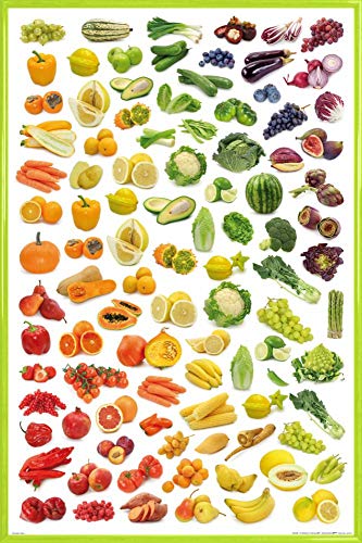 1art1 Kochkunst Poster Plakat | Bild und Kunststoff-Rahmen - Regenbogen Aus Obst Und Gemüse (91 x 61cm) von 1art1