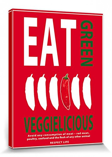 1art1 Kochkunst Poster Veggielicious, Eat Green, Respect Life, Red Bilder Leinwand-Bild Auf Keilrahmen | XXL-Wandbild Poster Kunstdruck Als Leinwandbild 40x30 cm von 1art1