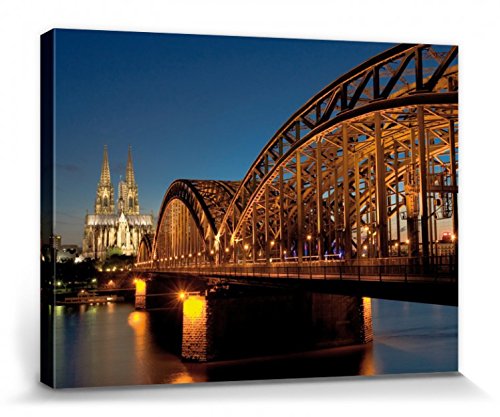 1art1 Köln Poster Hohenzollernbrücke Und Kölner Dom Bei Nacht Bilder Leinwand-Bild Auf Keilrahmen | XXL-Wandbild Poster Kunstdruck Als Leinwandbild 40x30 cm von 1art1