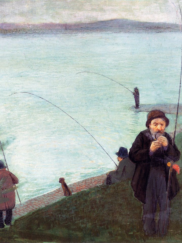 1art1 Kunstdruck August Macke Kunstdruck Bild - Angler Am Rhein, 1907 (80 x 60 cm) von 1art1