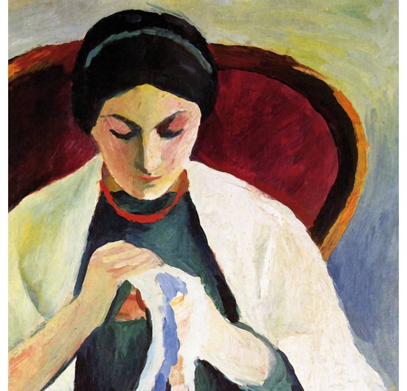 1art1 Poster August Macke Kunstdruck Bild - Stickende Frau Auf Sessel von 1art1