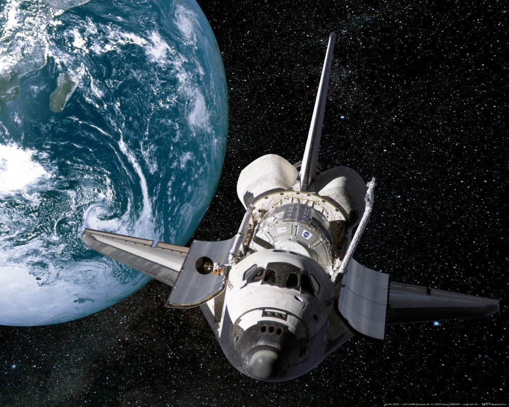 1art1 Kunstdruck Der Weltraum Kunstdruck Bild - Erde Und Space Shuttle (40 x 50 cm) von 1art1