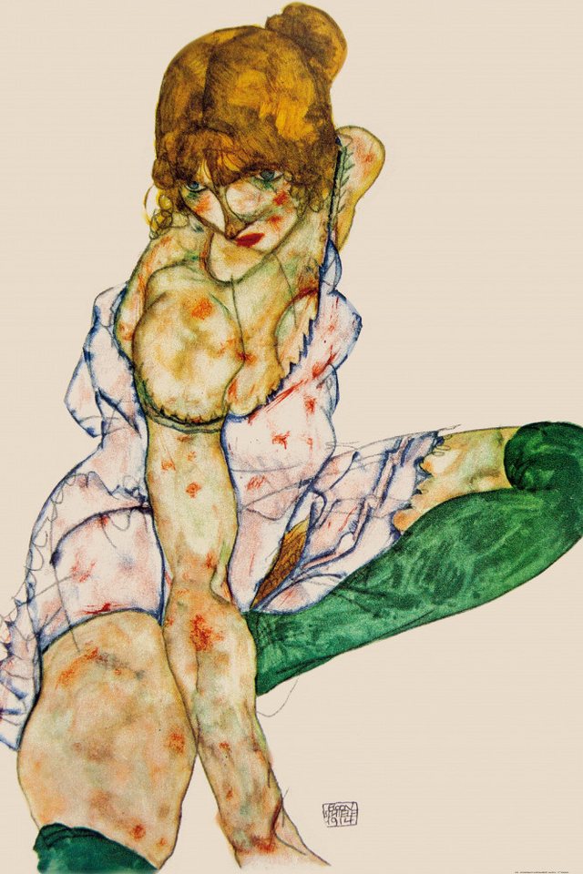 1art1 Poster Egon Schiele Kunstdruck Bild - Blondes Mädchen mit Grünen von 1art1