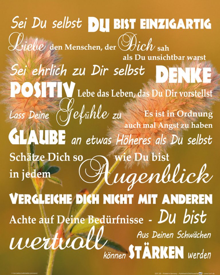 1art1 Poster Inspiration Kunstdruck Bild - Du Bist Einzigartig 1art1 Poster Inspiration Kunstdruck Bild - Du Bist Einzigartig von 1art1