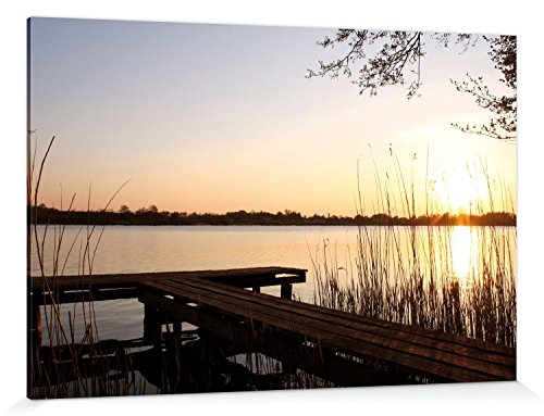 1art1 Laufbrücken Poster Bootssteg Am See Bei Sonnenaufang Bilder Leinwand-Bild Auf Keilrahmen | XXL-Wandbild Poster Kunstdruck Als Leinwandbild 180x120 cm von 1art1