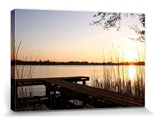 1art1 Laufbrücken Poster Bootssteg Am See Bei Sonnenaufang Bilder Leinwand-Bild Auf Keilrahmen | XXL-Wandbild Poster Kunstdruck Als Leinwandbild 30x20 cm von 1art1