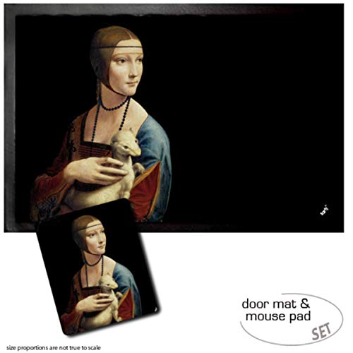 1art1 Leonardo Da Vinci, Dame Mit Dem Hermelin, ca. 1490 Fußmatte Dekomatte Innenbereich | Design Türmatte (60x40 cm) + Mauspad (23x19 cm) Geschenkset von 1art1