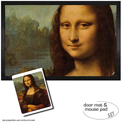 1art1 Leonardo Da Vinci, Mona Lisa, 1503–1506 Fußmatte Dekomatte Innenbereich | Design Türmatte (60x40 cm) + Mauspad (23x19 cm) Geschenkset von 1art1
