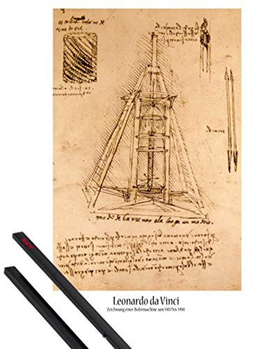 1art1 Leonardo Da Vinci Plakat | Bild (91x61 cm) Zeichnung Einer Bohrmaschine, 1487-1490 + EIN Paar Posterleisten, Schwarz von 1art1