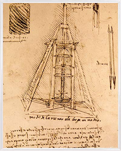 1art1 Leonardo Da Vinci Poster Kunstdruck Bild und Kunststoff-Rahmen - Zeichnung Einer Bohrmaschine, 1487-1490 (50 x 40cm) von 1art1