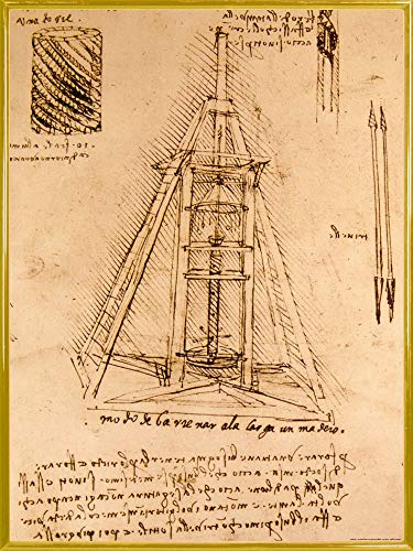 1art1 Leonardo Da Vinci Poster Kunstdruck Bild und Kunststoff-Rahmen - Zeichnung Einer Bohrmaschine, 1487-1490 (80 x 60cm) von 1art1