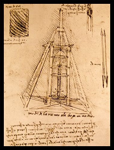 1art1 Leonardo Da Vinci Poster Kunstdruck Bild und MDF-Rahmen Schwarz - Zeichnung Einer Bohrmaschine, 1487-1490 (80 x 60cm) von 1art1