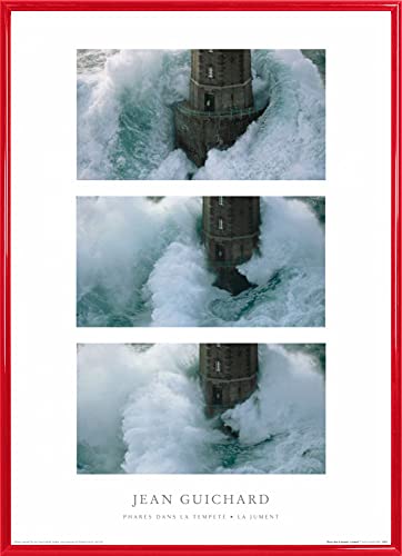 1art1 Leuchttürme Poster Kunstdruck Bild und Kunststoff-Rahmen - Leuchtturm Im Sturm, La Jument Frankreich Von Jean Guichard (70 x 50cm) von 1art1