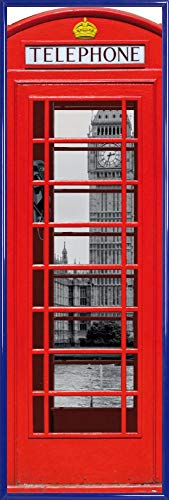 1art1 London Poster Kunstdruck Bild und Kunststoff-Rahmen - Rote Telefonzelle Mit Big Ben Und Themse, Collage (91 x 30cm) von 1art1