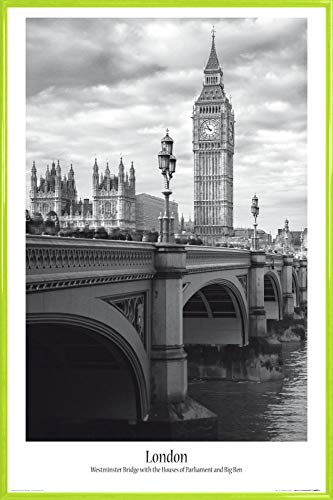 1art1 London Poster Plakat | Bild und Kunststoff-Rahmen - Big Ben Und Westminster Bridge (91 x 61cm) von 1art1