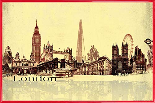 1art1 London Poster Plakat | Bild und Kunststoff-Rahmen - Städte-Collage, Vintage Style (91 x 61cm) von 1art1