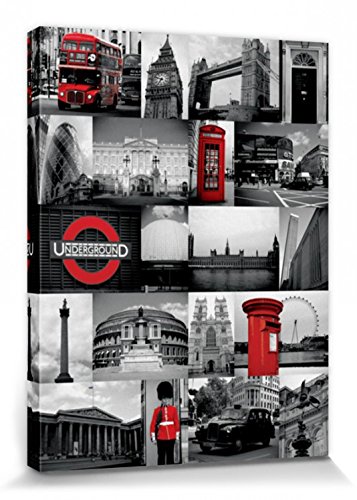 1art1 London Poster Red Collage Bilder Leinwand-Bild Auf Keilrahmen | XXL-Wandbild Poster Kunstdruck Als Leinwandbild 80x60 cm von 1art1