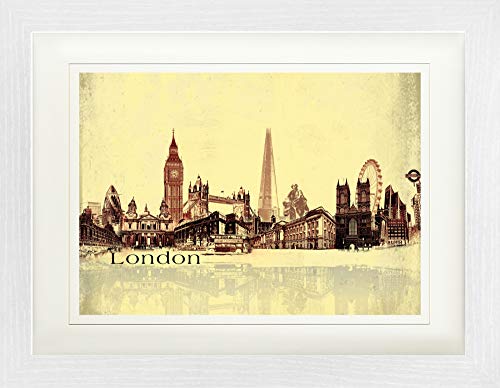 1art1 London Poster Städte-Collage, Vintage Style Gerahmtes Bild Mit Edlem Passepartout | Wand-Bilder | Im Bilderrahmen 40x30 cm von 1art1