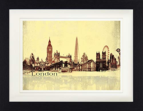 1art1 London Poster Städte-Collage, Vintage Style Gerahmtes Bild Mit Edlem Passepartout | Wand-Bilder | Im Bilderrahmen 40x30 cm von 1art1