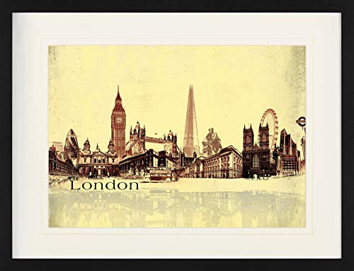 1art1 London Poster Städte-Collage, Vintage Style Gerahmtes Bild Mit Edlem Passepartout | Wand-Bilder | Im Bilderrahmen 80x60 cm von 1art1