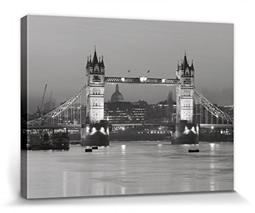 1art1 London Poster Tower Bridge Bei Nacht S/W Bilder Leinwand-Bild Auf Keilrahmen | XXL-Wandbild Poster Kunstdruck Als Leinwandbild 40x30 cm von 1art1