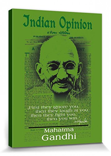 1art1 Mahatma Gandhi Poster Indian Opinion, Zuerst Ignorieren Sie Dich, Grün Bilder Leinwand-Bild Auf Keilrahmen | XXL-Wandbild Poster Kunstdruck Als Leinwandbild 40x30 cm von 1art1