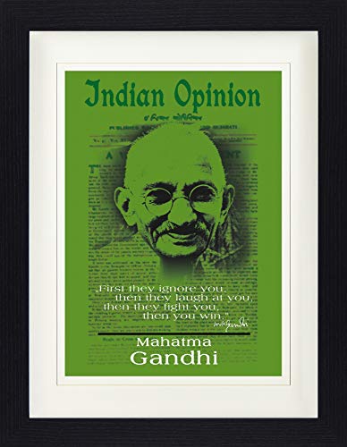 1art1 Mahatma Gandhi Poster Indian Opinion, Zuerst Ignorieren Sie Dich, Grün Gerahmtes Bild Mit Edlem Passepartout | Wand-Bilder | Im Bilderrahmen 40x30 cm von 1art1
