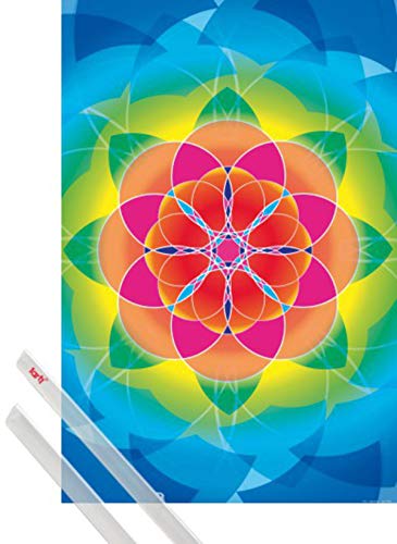 1art1 Mandalas Plakat | Bild (91x61 cm) Blume des Lebens, Regenbogen + EIN Paar Posterleisten, Transparent von 1art1