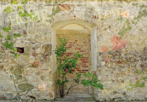 1art1 Mauern Romantische Garten-Mauer, 3-Teilig Selbstklebende Fototapete Poster-Tapete 360x250 cm von 1art1